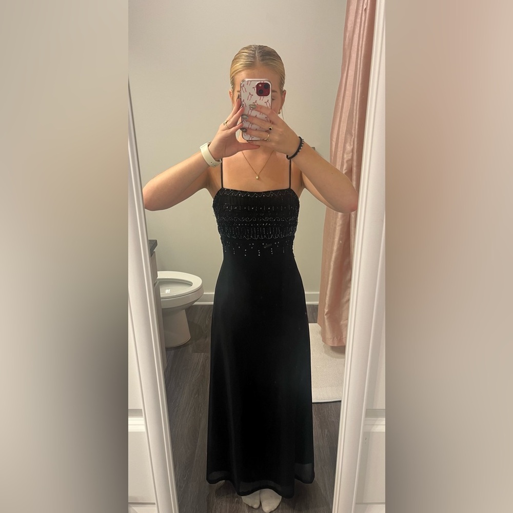 Vintage Dave & Johnny Black Strapless Dress with Beaded Detail